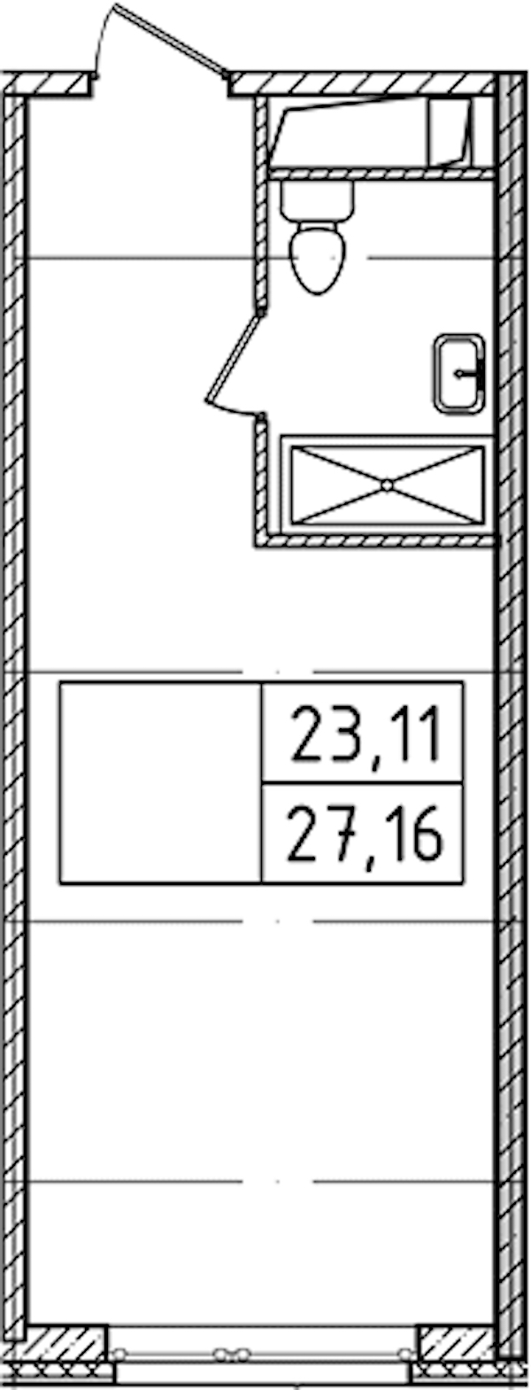 Квартира студия 27.16 м², 12/14 эт., Комплекс апартаментов «Ladozhsky Avenir»